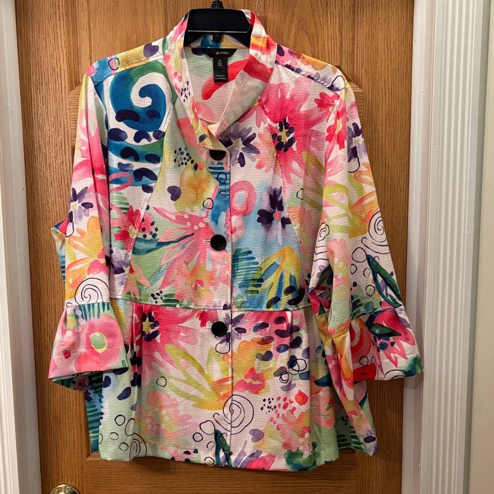 Ali Miles - Multicolor Abstract 3/4 Sleeve Jacket - Picture 1 of 8